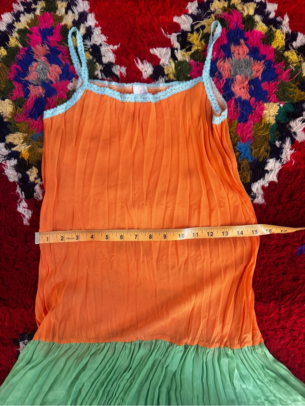 Y2K Vintage Sheer Citrus Mini Dress Orange & Mint Pleated Hem Fairy Dress Sz M - Picture 6 of 6